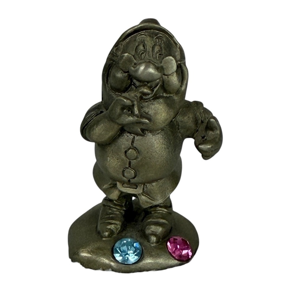 Disney Pewter Doc Dwarf Figurine Snow White Seven Dwarfs Rhinestone Gems Vintage